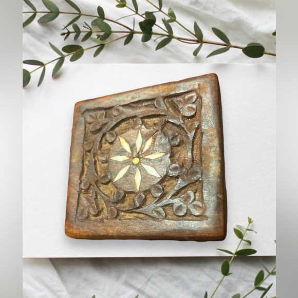 🌻Vintage Handmade Wooden Floral Hinged Trinket Jewelry Boxes (Bundle of 2) - Picture 2 of 12